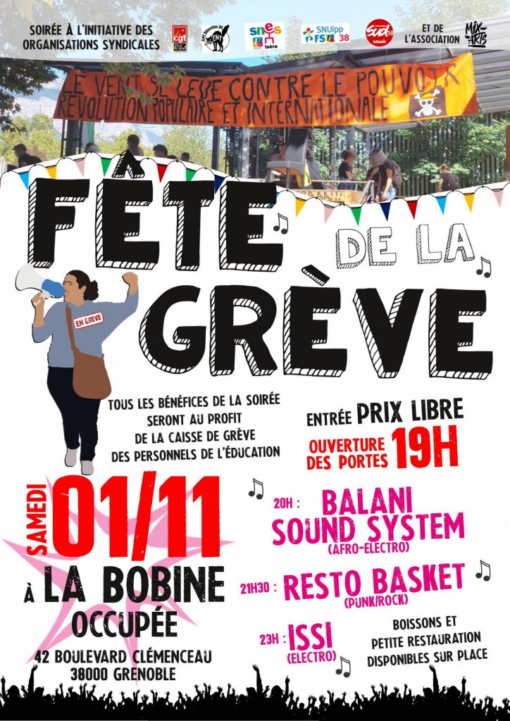 affiche de la soirée concerts "Fête de la grève" du 01/11/2025 à Grenoble